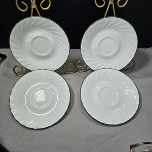 Corelle Calloway Green Ivy Saucer Plates Swirl Pattern Green Trim